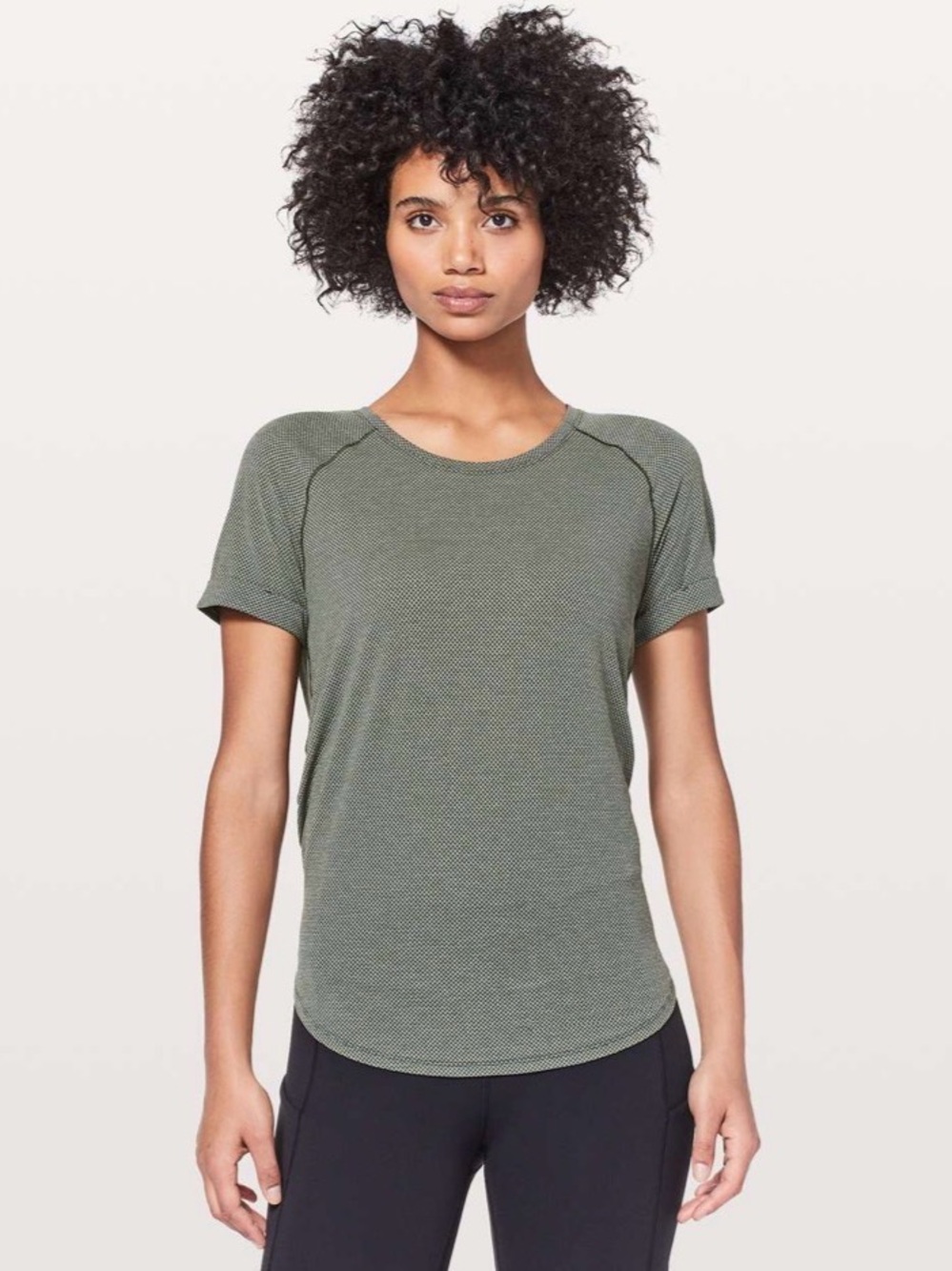 Lululemon Open Up Tie-Back Tee Heathered Camo Green no size dot, but fits a size - Picture 3 of 9